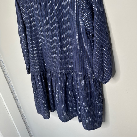 Apiece Apart Size XS Navy Laguna Mini Dress in Silver Lurex Pinstripes Preppy - Picture 15 of 15